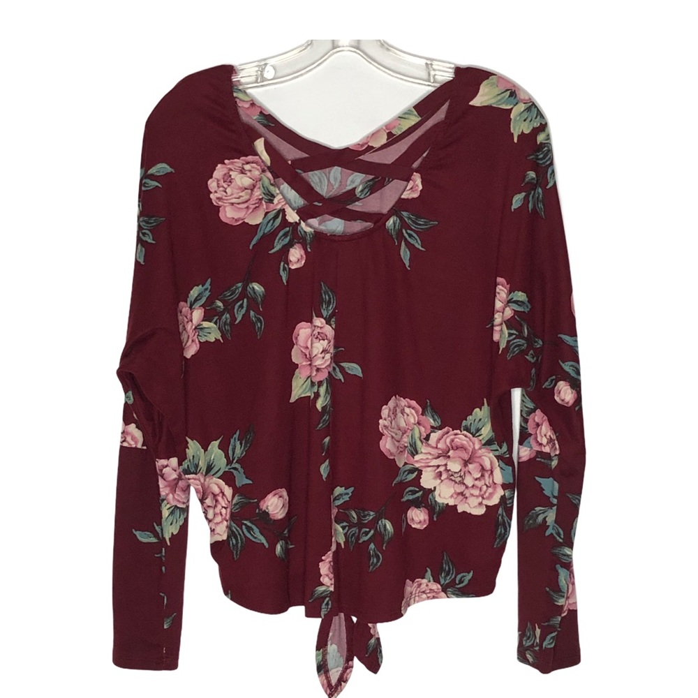 IZ BYER floral crisscross back tie front top | M - Picture 10 of 10